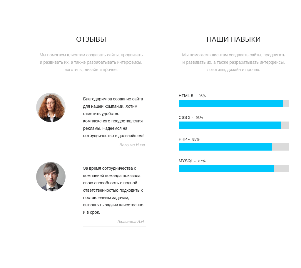 Отзывы и шкалы навыков — блок для сайта, конструктор Fo.ru