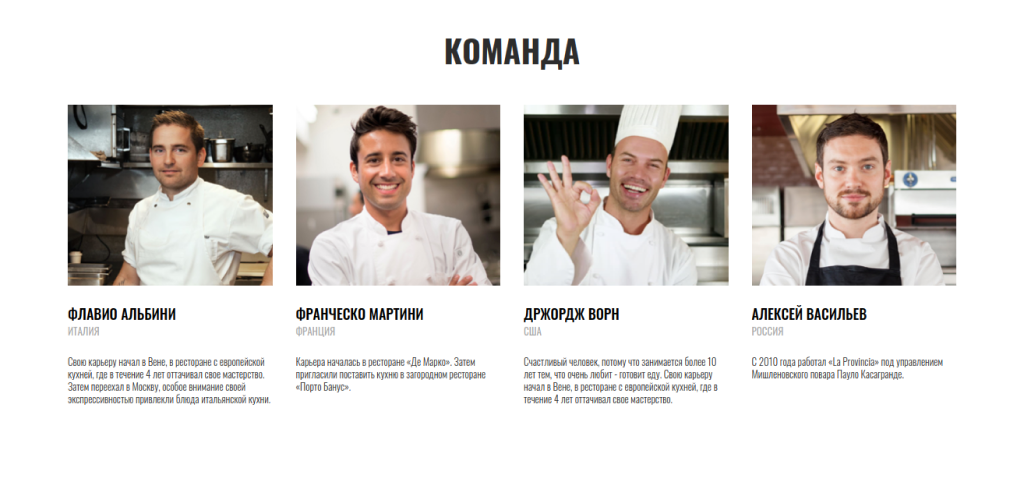 Команда — четыре карточки — блок для сайта, конструктор Fo.ru